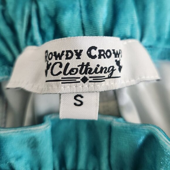 Rowdy Crowd Size S Crushed Velvet Teal Paperbag Stretch Shorts with Pockets - Picture 5 of 5